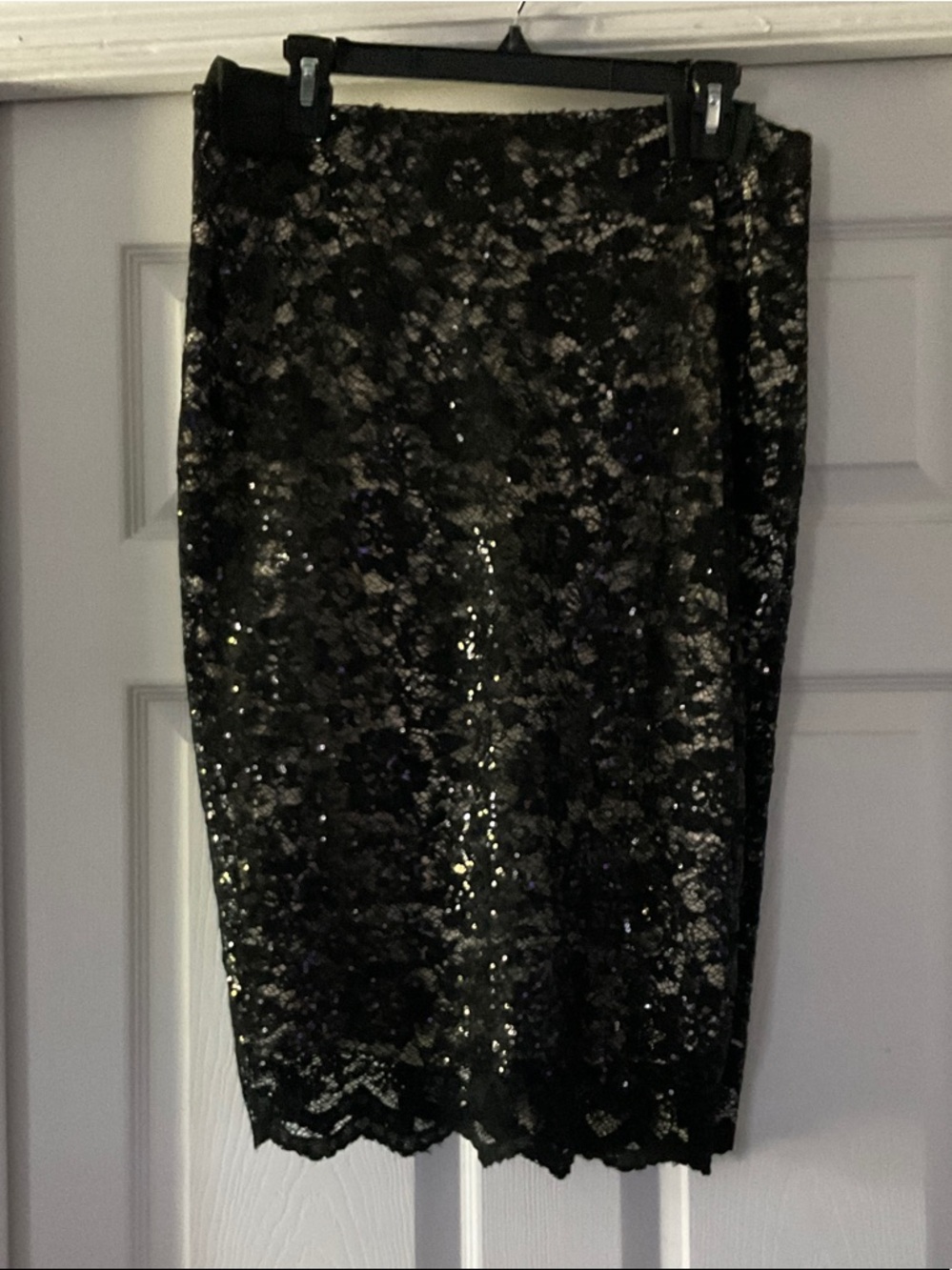 Badgley Mischka Black Sequin Lace Pencil Skirt
